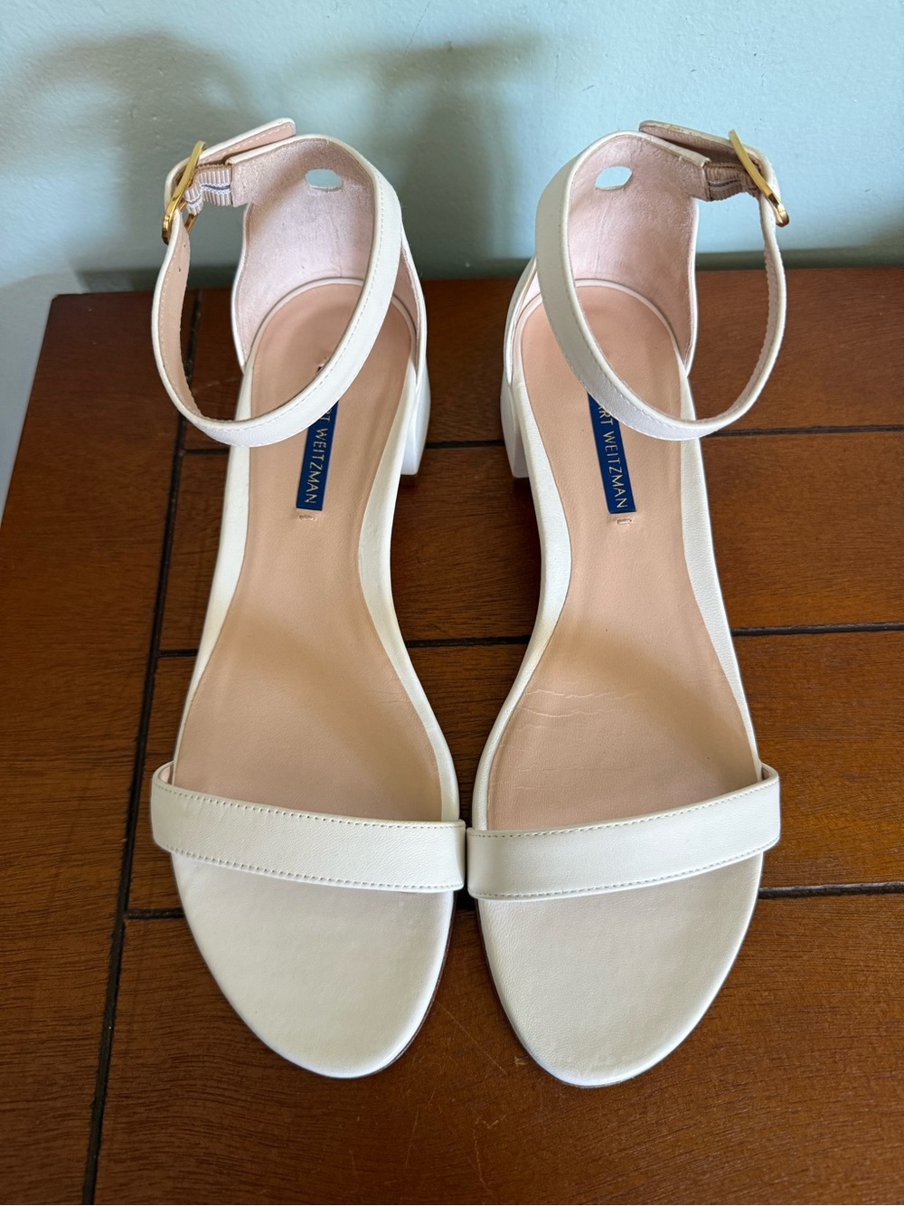Stuart Weitzman Simple Block Heel White Leather Strappy Sandal Size 9